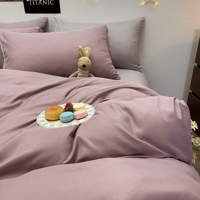 91家纺网 家纺一手货源 找家纺 赫然家纺 2026新款纯色磨毛系列床笠款四件套 豆沙+浅灰