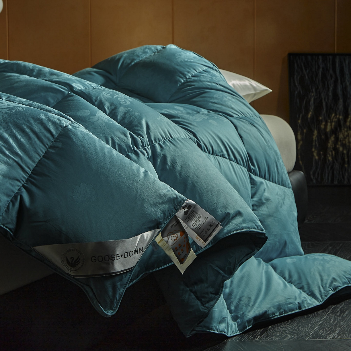 91家纺网 家纺一手货源 找家纺 暖羽屋羽绒馆 2025新款带质检报告 95白鹅绒60s提花纯棉羽绒被子 双层加厚冬被 F雅馨 青蓝