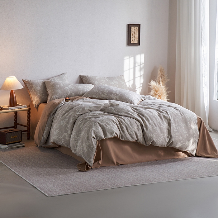 91家纺网 家纺一手货源 找家纺 千朵森 2025新款全棉纯棉色织提花磨毛四件套-秋思 秋思—叶影