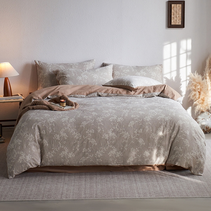 91家纺网 家纺一手货源 找家纺 千朵森 2025新款全棉纯棉色织提花磨毛四件套-秋思 秋思—叶影