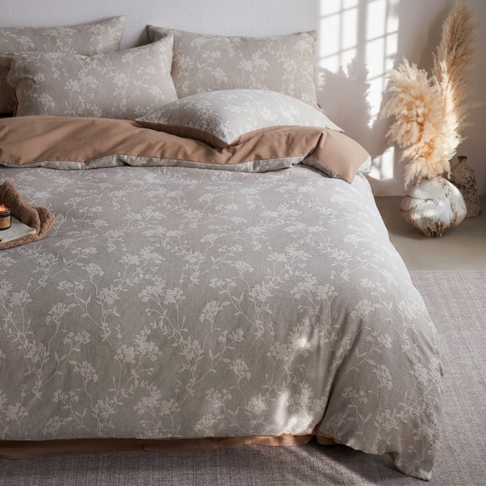 91家纺网 家纺一手货源 找家纺 千朵森 2025新款全棉纯棉色织提花磨毛四件套-秋思 秋思—叶影