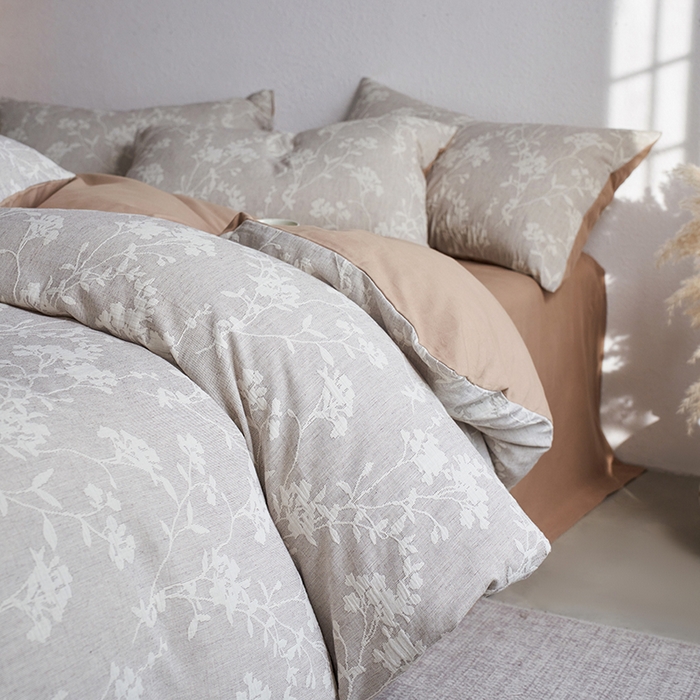 91家纺网 家纺一手货源 找家纺 千朵森 2025新款全棉纯棉色织提花磨毛四件套-秋思 秋思—叶影