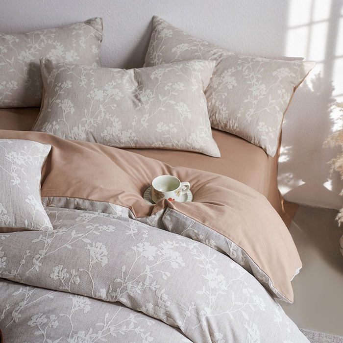 91家纺网 家纺一手货源 找家纺 千朵森 2025新款全棉纯棉色织提花磨毛四件套-秋思 秋思—叶影