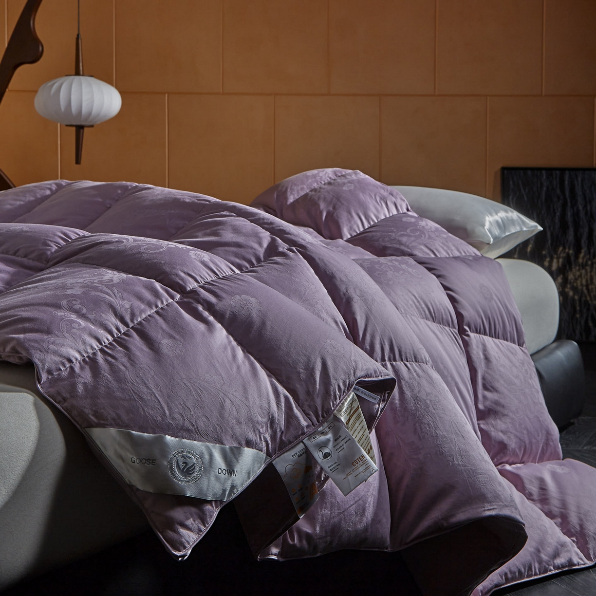 91家纺网 家纺一手货源 找家纺 暖羽屋羽绒馆 2025新款带质检报告 95白鹅绒60s提花纯棉羽绒被子 双层加厚冬被 F雅馨 紫色