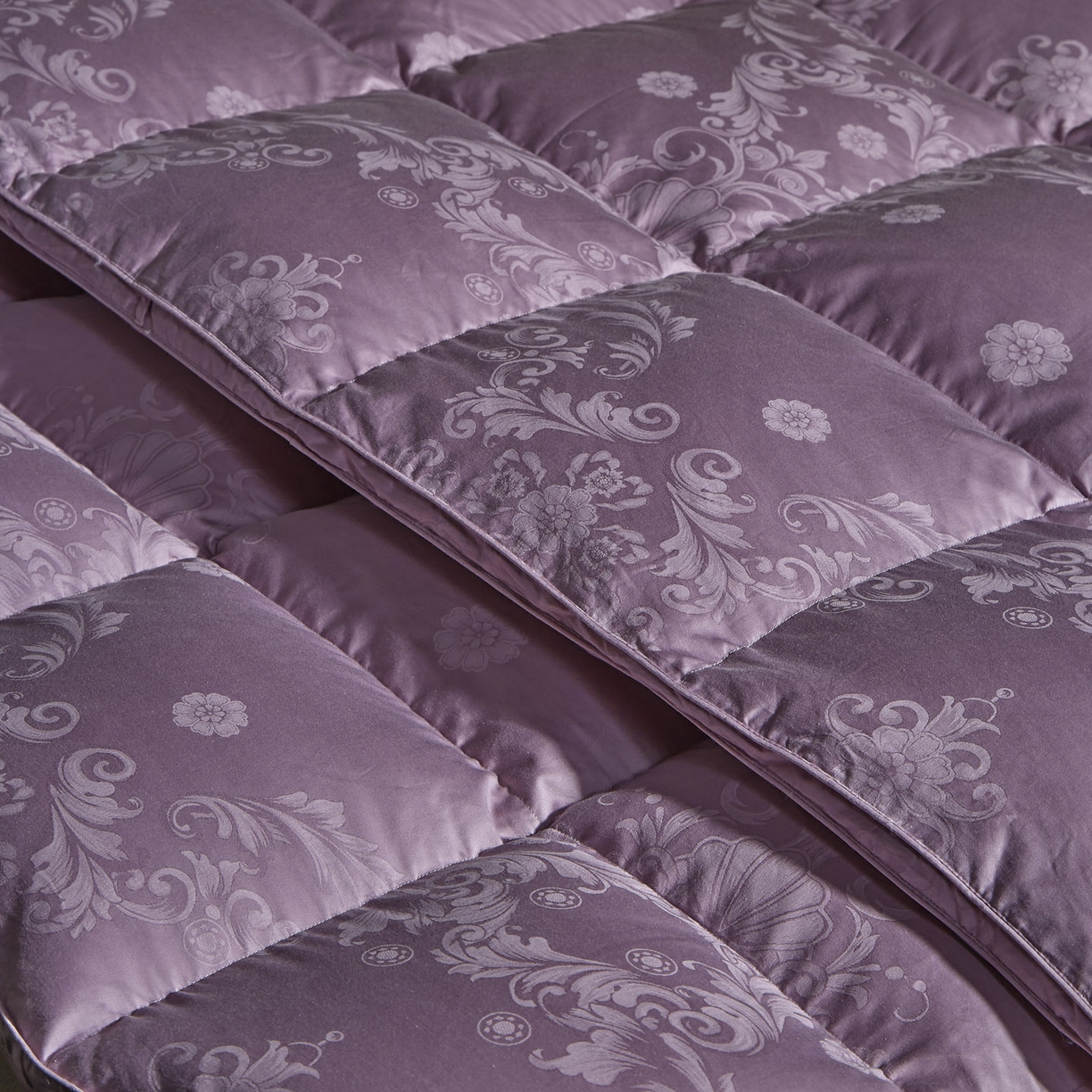 91家纺网 家纺一手货源 找家纺 暖羽屋羽绒馆 2025新款带质检报告 95白鹅绒60s提花纯棉羽绒被子 双层加厚冬被 F雅馨 紫色