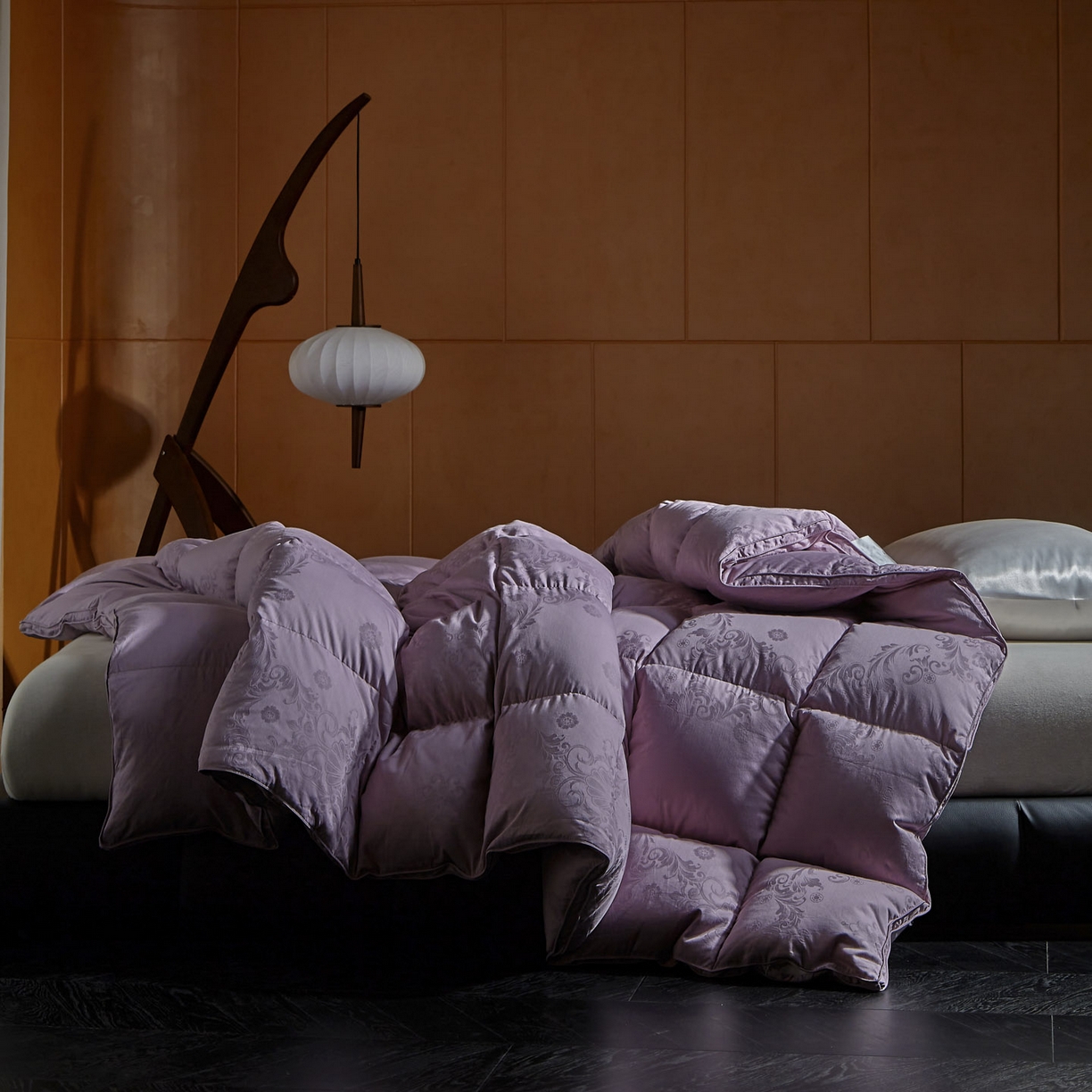 91家纺网 家纺一手货源 找家纺 暖羽屋羽绒馆 2025新款带质检报告 95白鹅绒60s提花纯棉羽绒被子 双层加厚冬被 F雅馨 紫色