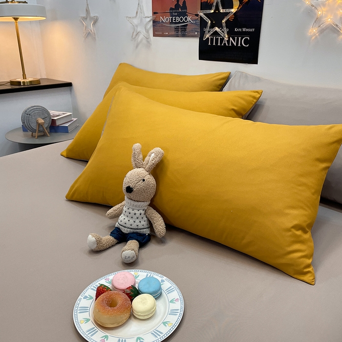 91家纺网 家纺一手货源 找家纺 赫然家纺 2026新款纯色磨毛系列床笠款四件套 姜黄+驼色