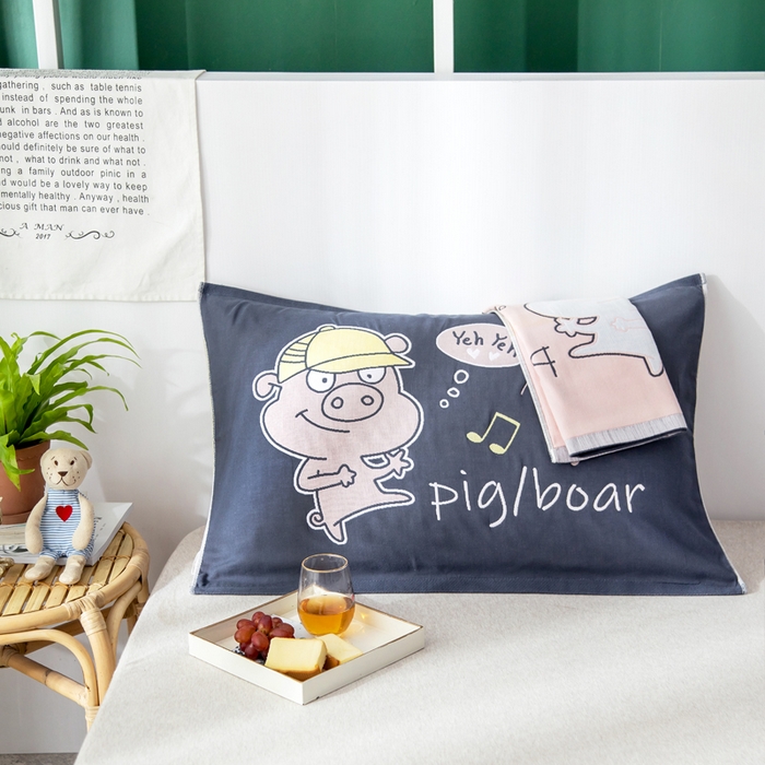 91家纺网 家纺一手货源 找家纺 （总）朴尔家纺-毛巾被 2025新款儿童定位卡通大版花全棉纯棉四层纱布枕巾