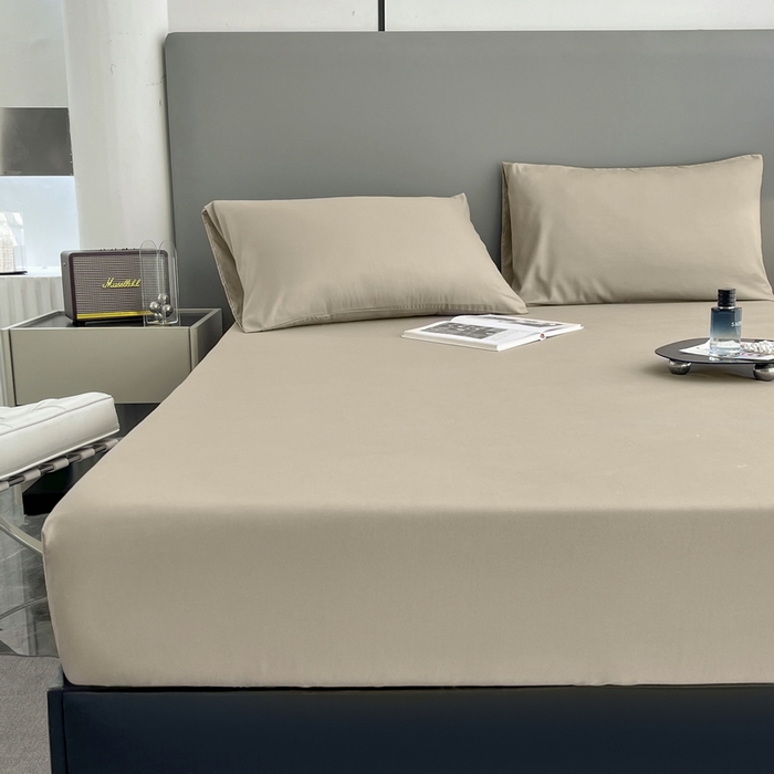 91家纺网 家纺一手货源 找家纺 赫然家纺 2026新款纯色磨毛系列床笠款四件套 蓝色+驼色