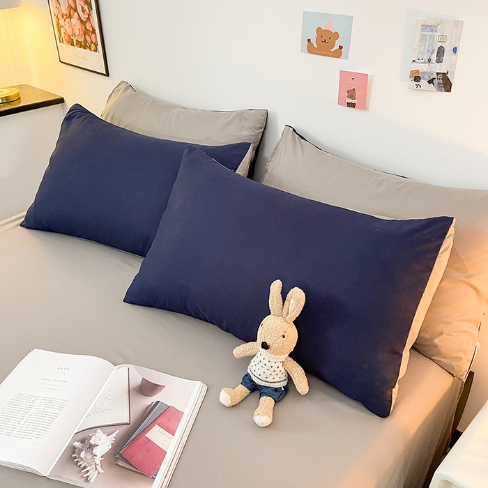 91家纺网 家纺一手货源 找家纺 赫然家纺 2026新款纯色磨毛系列床笠款四件套 魅蓝+浅灰