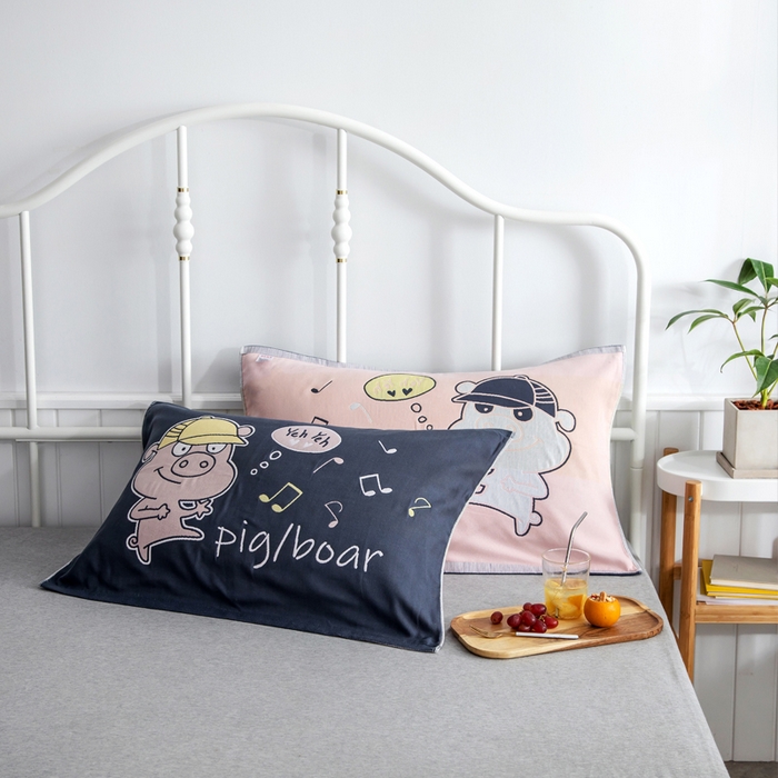 91家纺网 家纺一手货源 找家纺 朴尔家纺-毛巾被 2025新款儿童定位卡通大版花全棉纯棉四层纱布枕巾 兜兜猪 40x60cm儿童枕巾/对