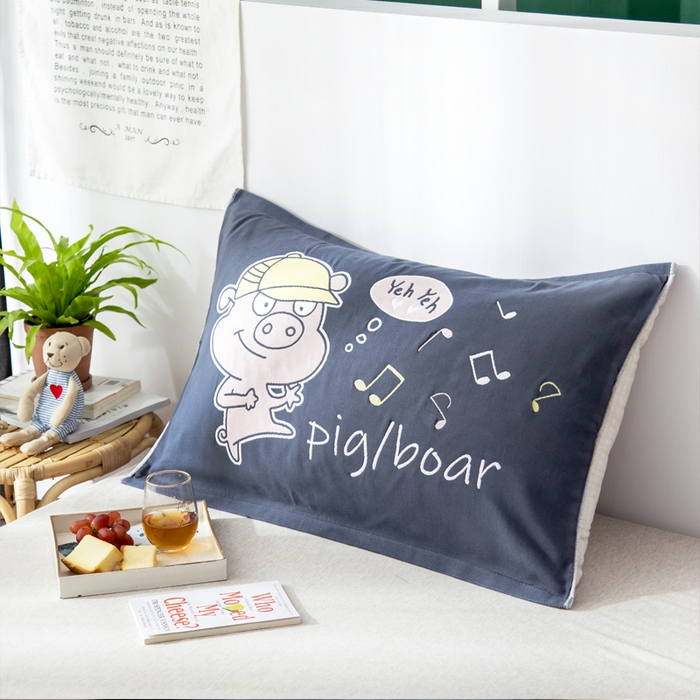 91家纺网 家纺一手货源 找家纺 朴尔家纺-毛巾被 2025新款儿童定位卡通大版花全棉纯棉四层纱布枕巾 兜兜猪 40x60cm儿童枕巾/对