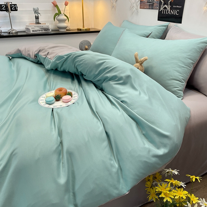91家纺网 家纺一手货源 找家纺 赫然家纺 2026新款纯色磨毛系列床笠款四件套 浅蓝+浅灰