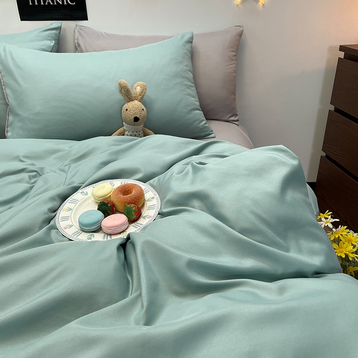 91家纺网 家纺一手货源 找家纺 赫然家纺 2026新款纯色磨毛系列床笠款四件套 浅蓝+浅灰