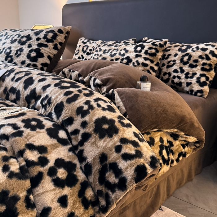 赛丽雅 2025新款高克重兔毛绒兔兔绒牛奶绒四件套 豹纹-咖