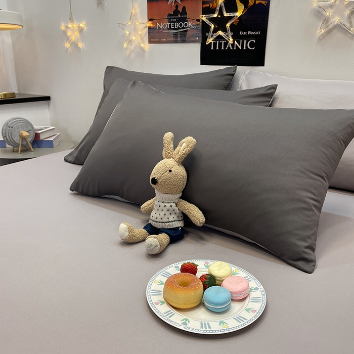 91家纺网 家纺一手货源 找家纺 赫然家纺 2026新款纯色磨毛系列床笠款四件套 深灰+浅灰