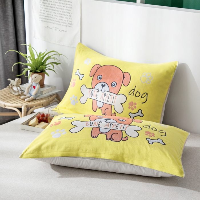 朴尔家纺-毛巾被 2025新款儿童定位卡通大版花全棉纯棉四层纱布枕巾 骨头汪 40x60cm儿童枕巾/对