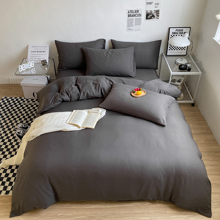 赫然家纺 2026新款纯色磨毛系列床笠款四件套 深灰AA