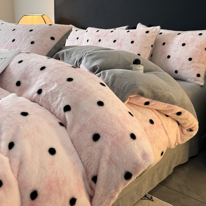 赛丽雅 2025新款高克重兔毛绒兔兔绒牛奶绒四件套 点点-粉