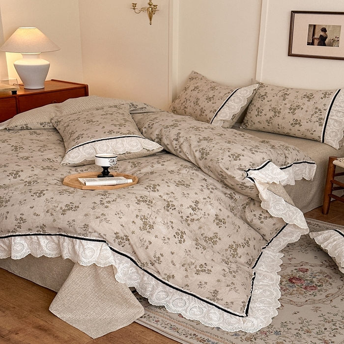 91家纺网 家纺一手货源 找家纺 （总）芯贝儿 2025秋冬新款加厚全m花边m麻复古风亚麻皱皱双层纱水洗m四件套