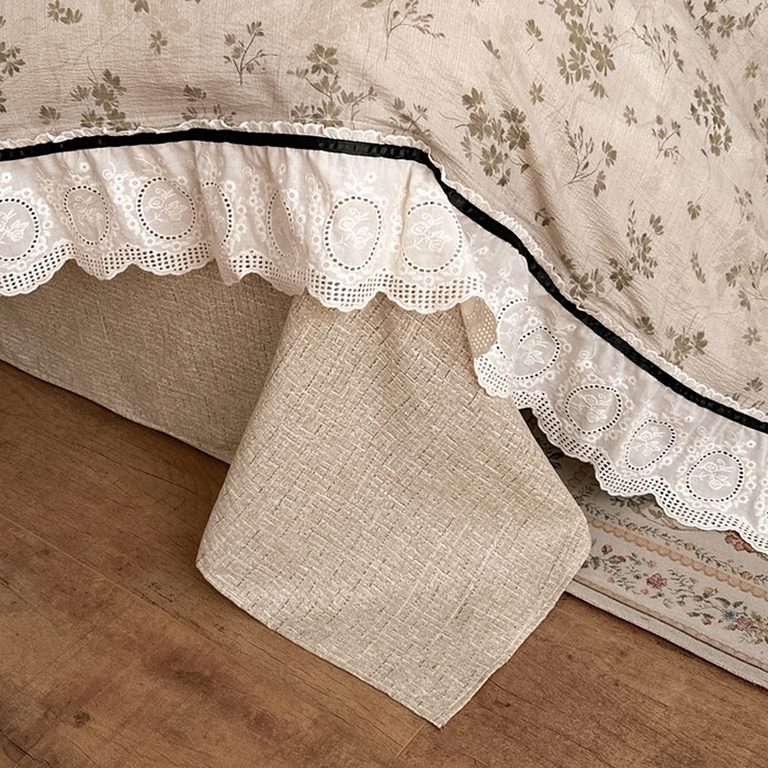 91家纺网 家纺一手货源 找家纺 （总）芯贝儿 2025秋冬新款加厚全m花边m麻复古风亚麻皱皱双层纱水洗m四件套