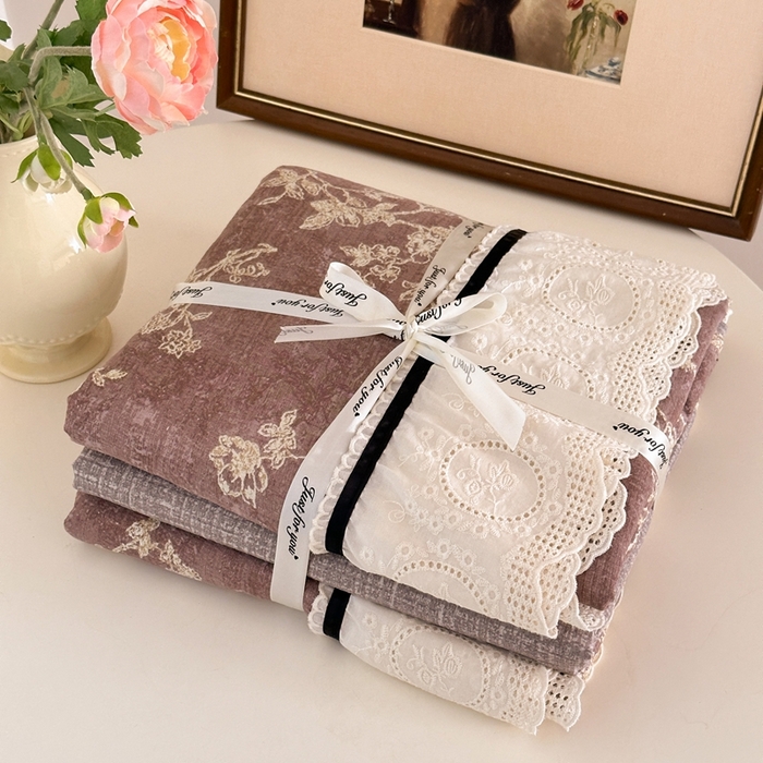 91家纺网 家纺一手货源 找家纺 芯贝儿 2025秋冬新款加厚全m花边m麻复古风亚麻皱皱双层纱水洗m四件套 月华绣影