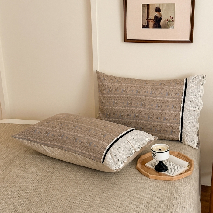 91家纺网 家纺一手货源 找家纺 芯贝儿 2025秋冬新款加厚全m花边m麻复古风亚麻皱皱双层纱水洗m四件套 半亩花田