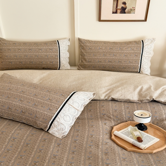 91家纺网 家纺一手货源 找家纺 芯贝儿 2025秋冬新款加厚全m花边m麻复古风亚麻皱皱双层纱水洗m四件套 半亩花田