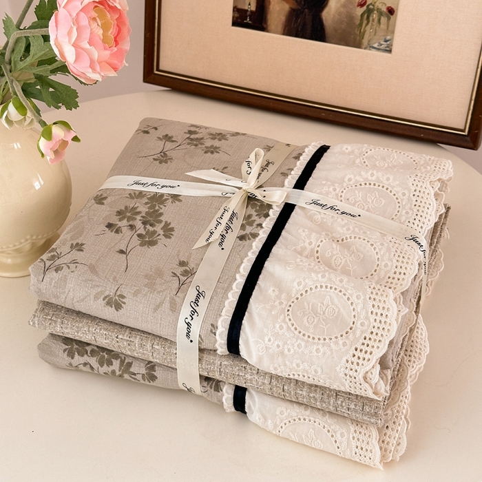 91家纺网 家纺一手货源 找家纺 芯贝儿 2025秋冬新款加厚全m花边m麻复古风亚麻皱皱双层纱水洗m四件套 秋风瑟瑟