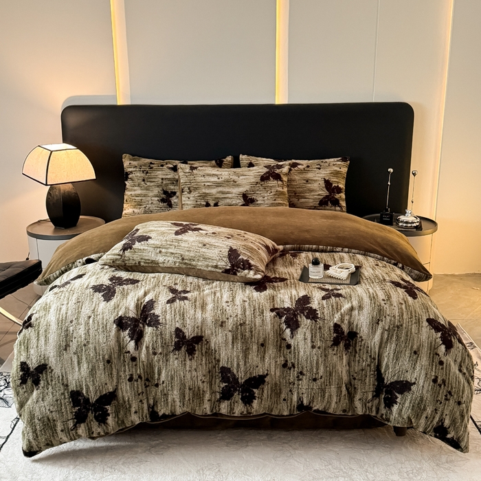 91家纺网 家纺一手货源 找家纺 赛丽雅 2025新款高克重兔毛绒兔兔绒牛奶绒四件套 蝴蝶