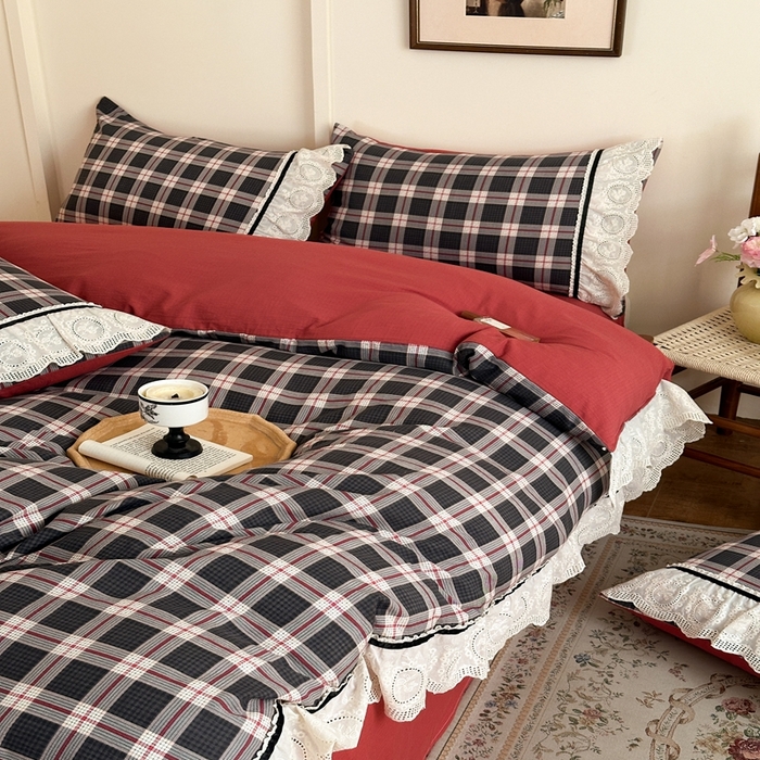 91家纺网 家纺一手货源 找家纺 芯贝儿 2025秋冬新款加厚全m花边m麻复古风亚麻皱皱双层纱水洗m四件套 布里奥