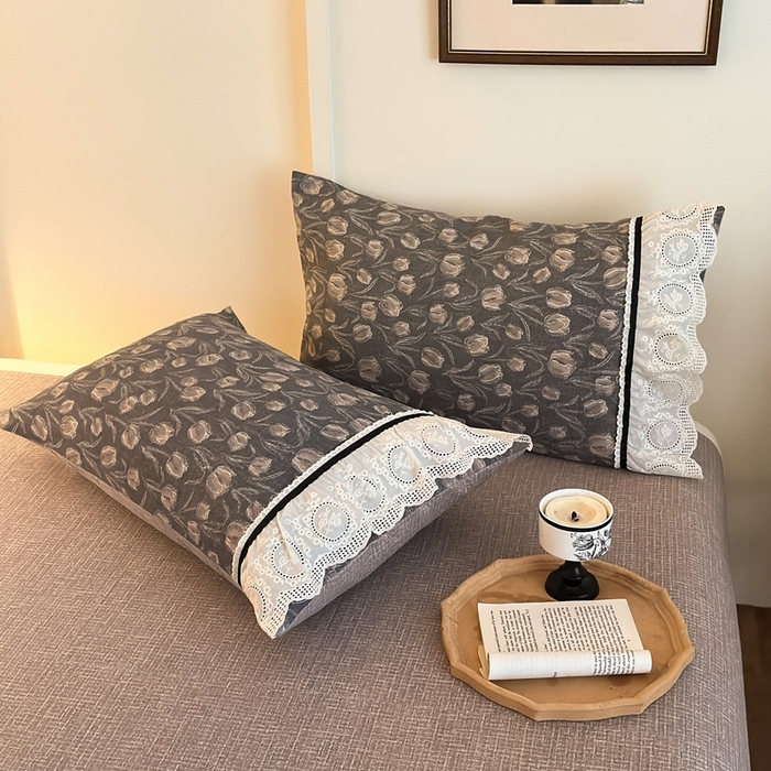 91家纺网 家纺一手货源 找家纺 芯贝儿 2025秋冬新款加厚全m花边m麻复古风亚麻皱皱双层纱水洗m四件套 浮生序梦