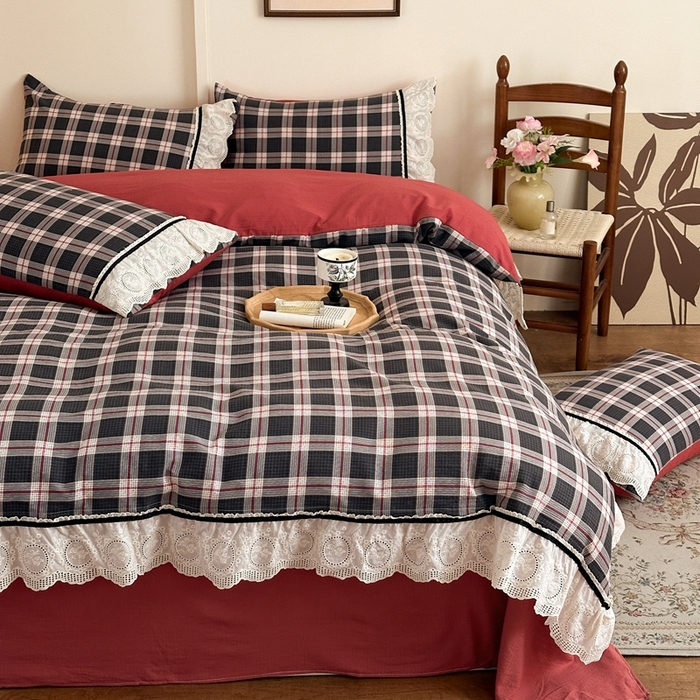 91家纺网 家纺一手货源 找家纺 芯贝儿 2025秋冬新款加厚全m花边m麻复古风亚麻皱皱双层纱水洗m四件套 布里奥