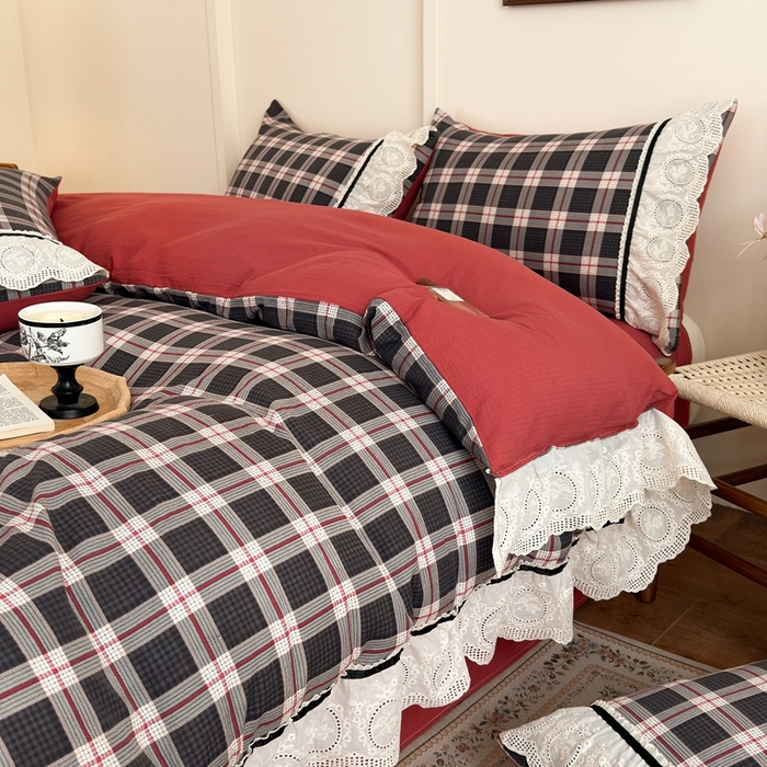 91家纺网 家纺一手货源 找家纺 芯贝儿 2025秋冬新款加厚全m花边m麻复古风亚麻皱皱双层纱水洗m四件套 布里奥