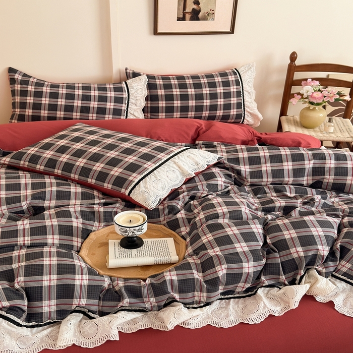 91家纺网 家纺一手货源 找家纺 芯贝儿 2025秋冬新款加厚全m花边m麻复古风亚麻皱皱双层纱水洗m四件套 布里奥