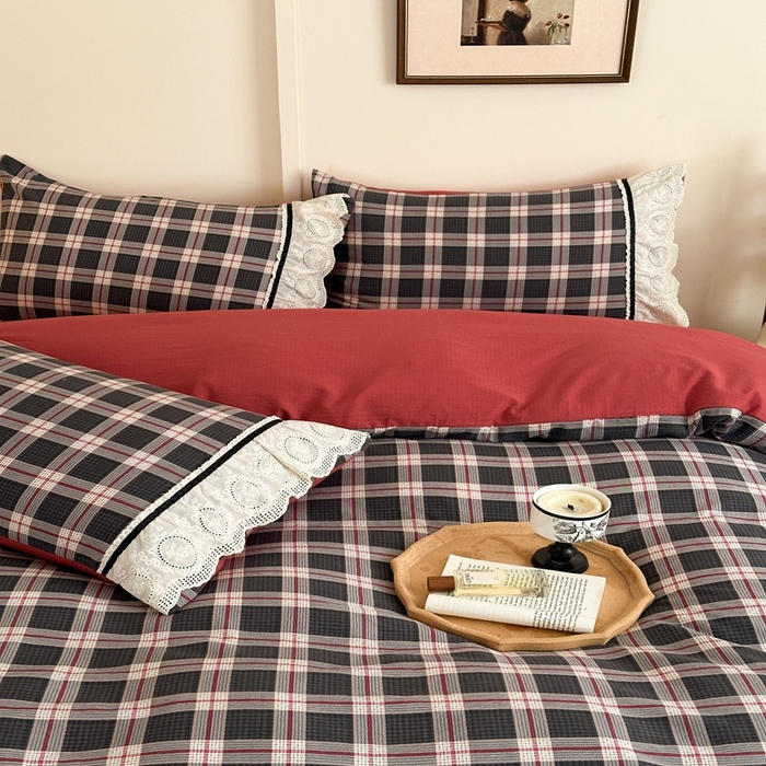 91家纺网 家纺一手货源 找家纺 芯贝儿 2025秋冬新款加厚全m花边m麻复古风亚麻皱皱双层纱水洗m四件套 布里奥