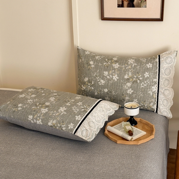 91家纺网 家纺一手货源 找家纺 芯贝儿 2025秋冬新款加厚全m花边m麻复古风亚麻皱皱双层纱水洗m四件套 幽兰拂晓