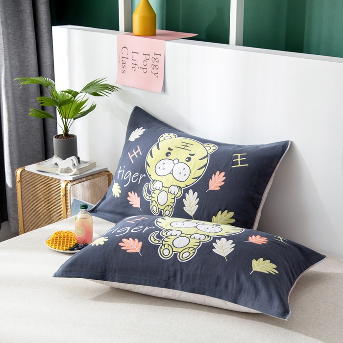 朴尔家纺-毛巾被 2025新款儿童定位卡通大版花全棉纯棉四层纱布枕巾 威风虎 40x60cm儿童枕巾/对