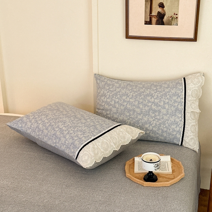 91家纺网 家纺一手货源 找家纺 芯贝儿 2025秋冬新款加厚全m花边m麻复古风亚麻皱皱双层纱水洗m四件套 南庭晚风