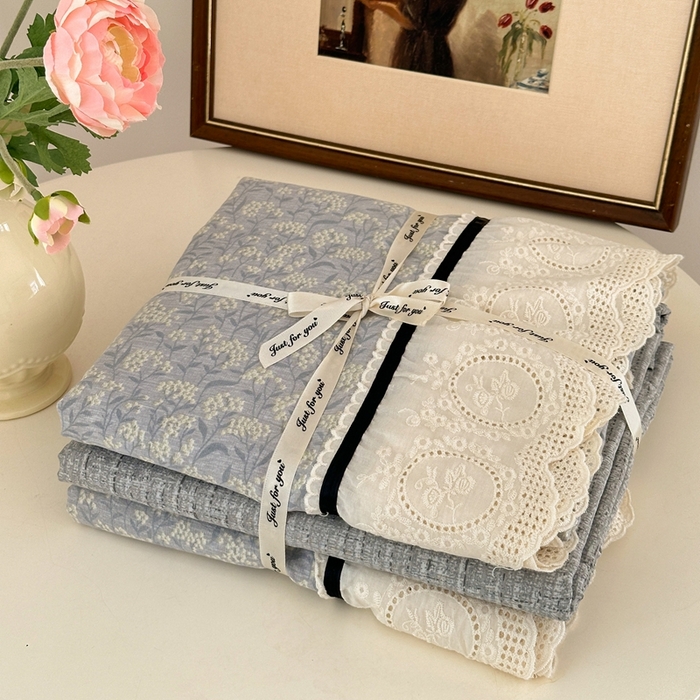 91家纺网 家纺一手货源 找家纺 芯贝儿 2025秋冬新款加厚全m花边m麻复古风亚麻皱皱双层纱水洗m四件套 南庭晚风