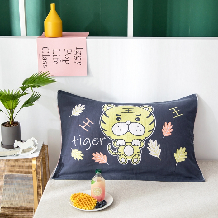 91家纺网 家纺一手货源 找家纺 朴尔家纺-毛巾被 2025新款儿童定位卡通大版花全棉纯棉四层纱布枕巾 威风虎 40x60cm儿童枕巾/对