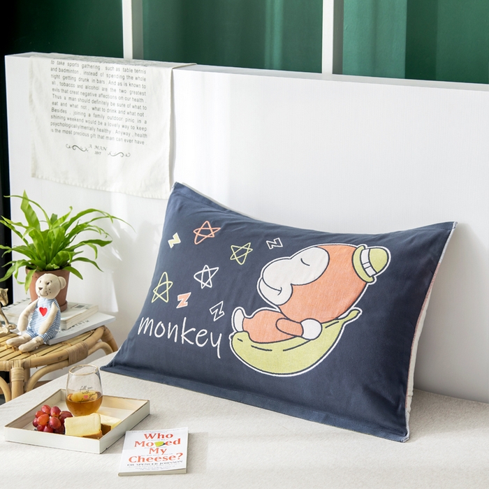 91家纺网 家纺一手货源 找家纺 朴尔家纺-毛巾被 2025新款儿童定位卡通大版花全棉纯棉四层纱布枕巾 香蕉猴 40x60cm儿童枕巾/对