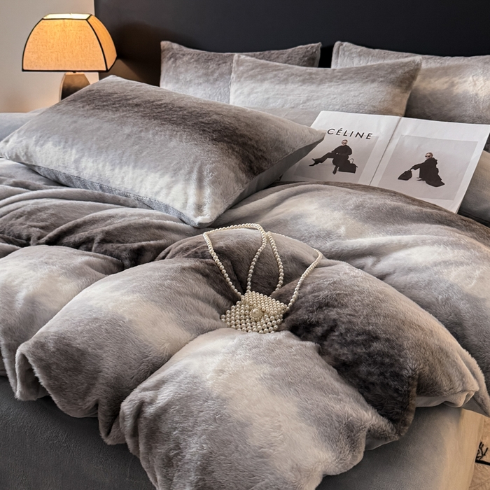 91家纺网 家纺一手货源 找家纺 赛丽雅 2025新款高克重兔毛绒兔兔绒牛奶绒四件套 时尚-灰
