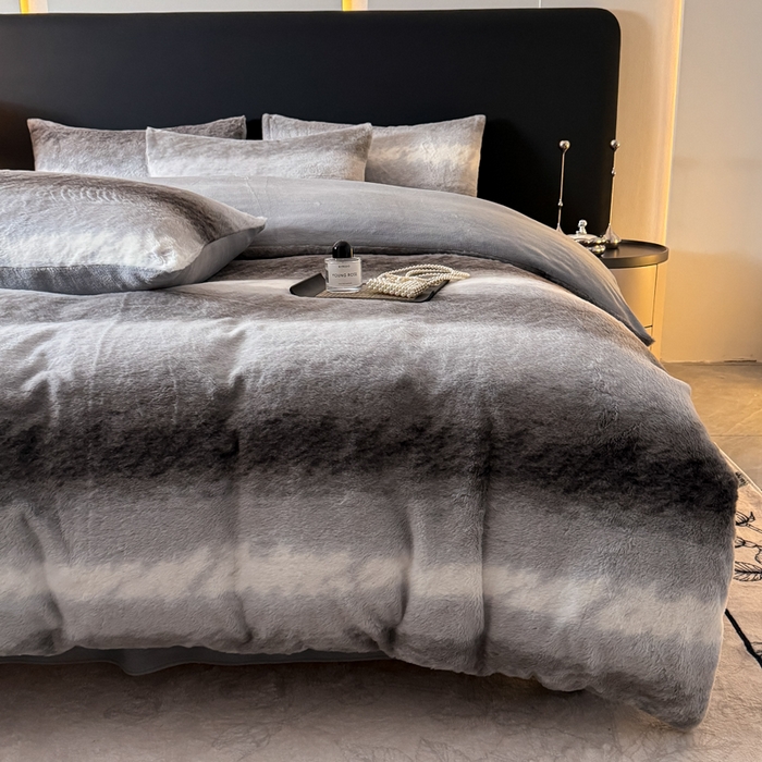 91家纺网 家纺一手货源 找家纺 赛丽雅 2025新款高克重兔毛绒兔兔绒牛奶绒四件套 时尚-灰