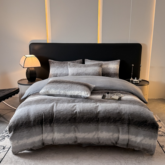 91家纺网 家纺一手货源 找家纺 赛丽雅 2025新款高克重兔毛绒兔兔绒牛奶绒四件套 时尚-灰