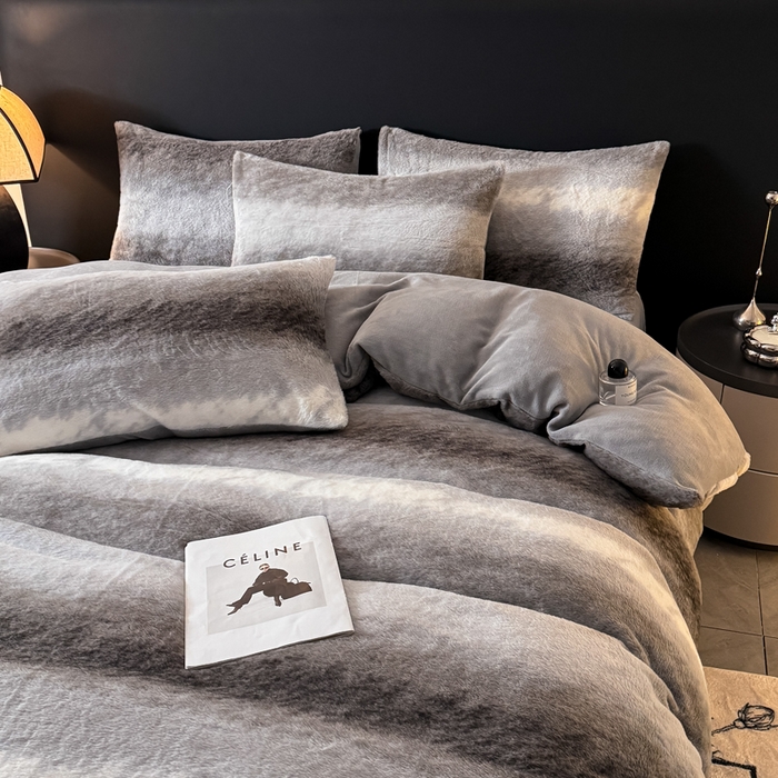 91家纺网 家纺一手货源 找家纺 赛丽雅 2025新款高克重兔毛绒兔兔绒牛奶绒四件套 时尚-灰