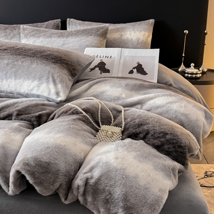 91家纺网 家纺一手货源 找家纺 赛丽雅 2025新款高克重兔毛绒兔兔绒牛奶绒四件套 时尚-灰