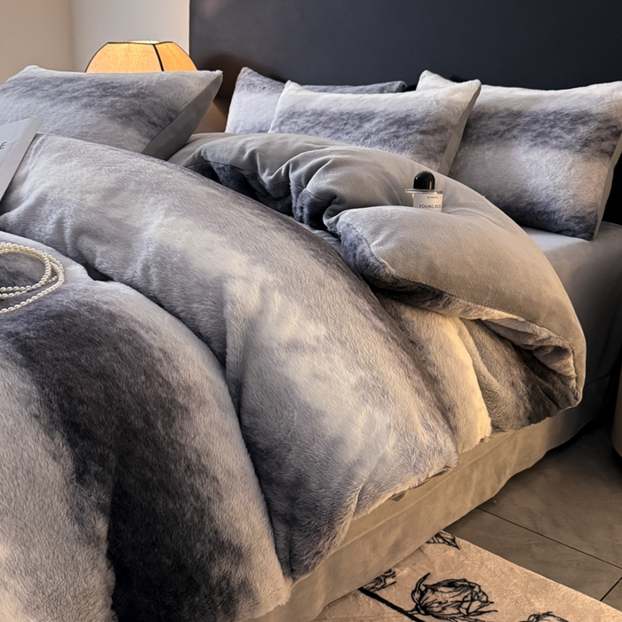 赛丽雅 2025新款高克重兔毛绒兔兔绒牛奶绒四件套 时尚-蓝灰