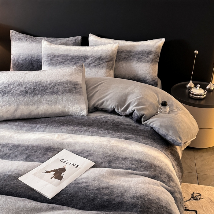 91家纺网 家纺一手货源 找家纺 赛丽雅 2025新款高克重兔毛绒兔兔绒牛奶绒四件套 时尚-蓝灰