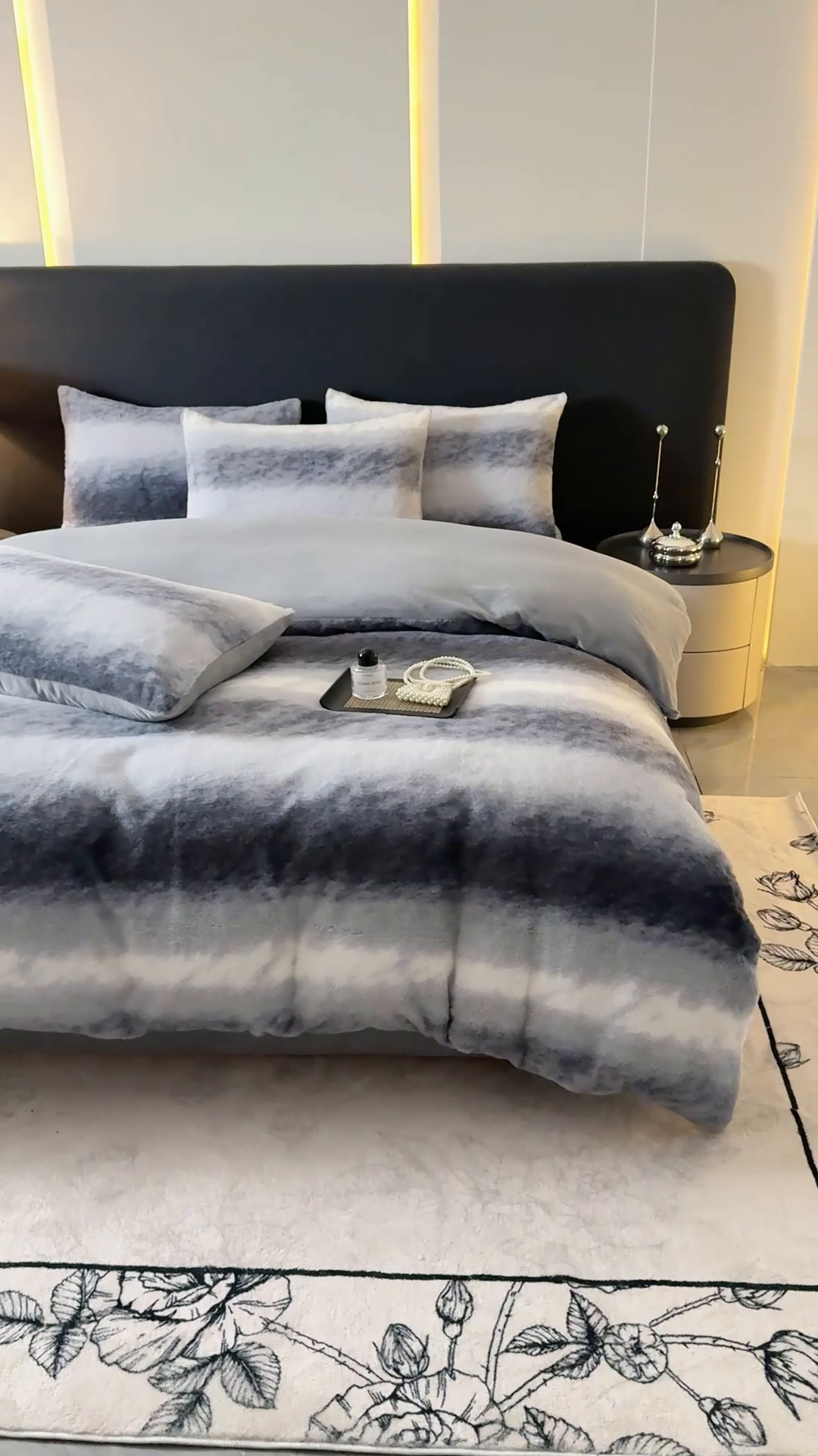 91家纺网 家纺一手货源 找家纺 赛丽雅 2025新款高克重兔毛绒兔兔绒牛奶绒四件套 时尚-蓝灰